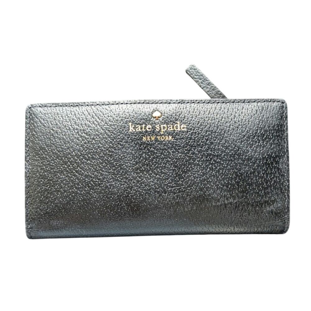 Kate Spade Black Pebbled Soft Leather Wallet Bifold Snap Closure